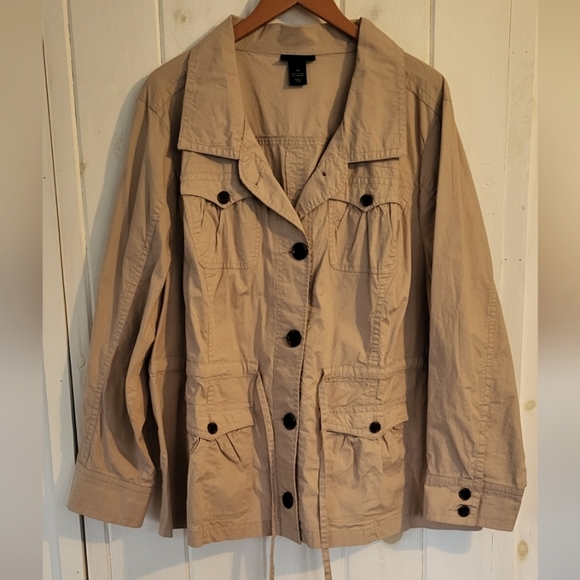 Lane Bryant Tan Button-front Cinch Waist Trench Utility Jacket - Picture 1 of 8
